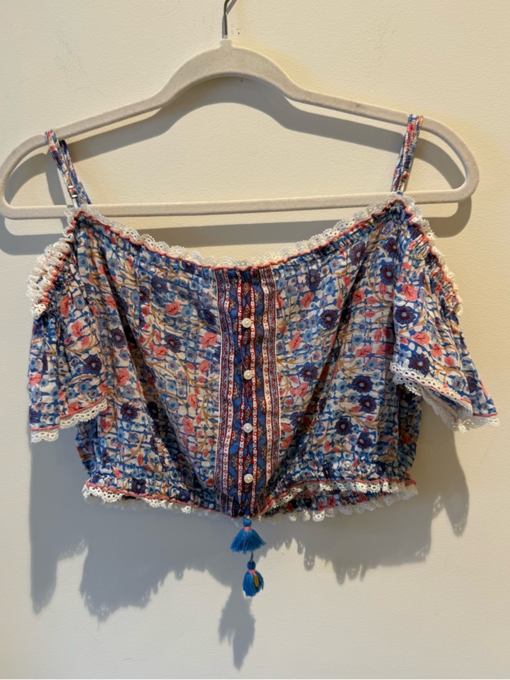 Poupette St Barths Bonny Off the Shoulder Cropped Top size Small